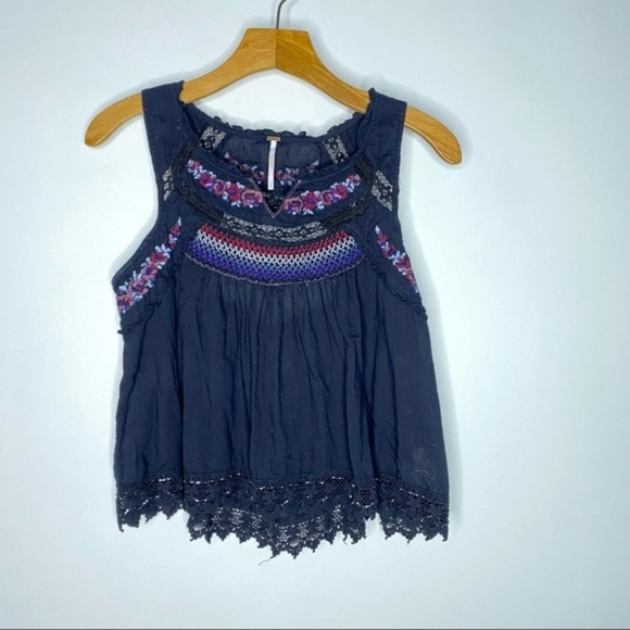 Free People Black Cross Stitch Wonderland Sleeveless Top - Picture 3 of 7